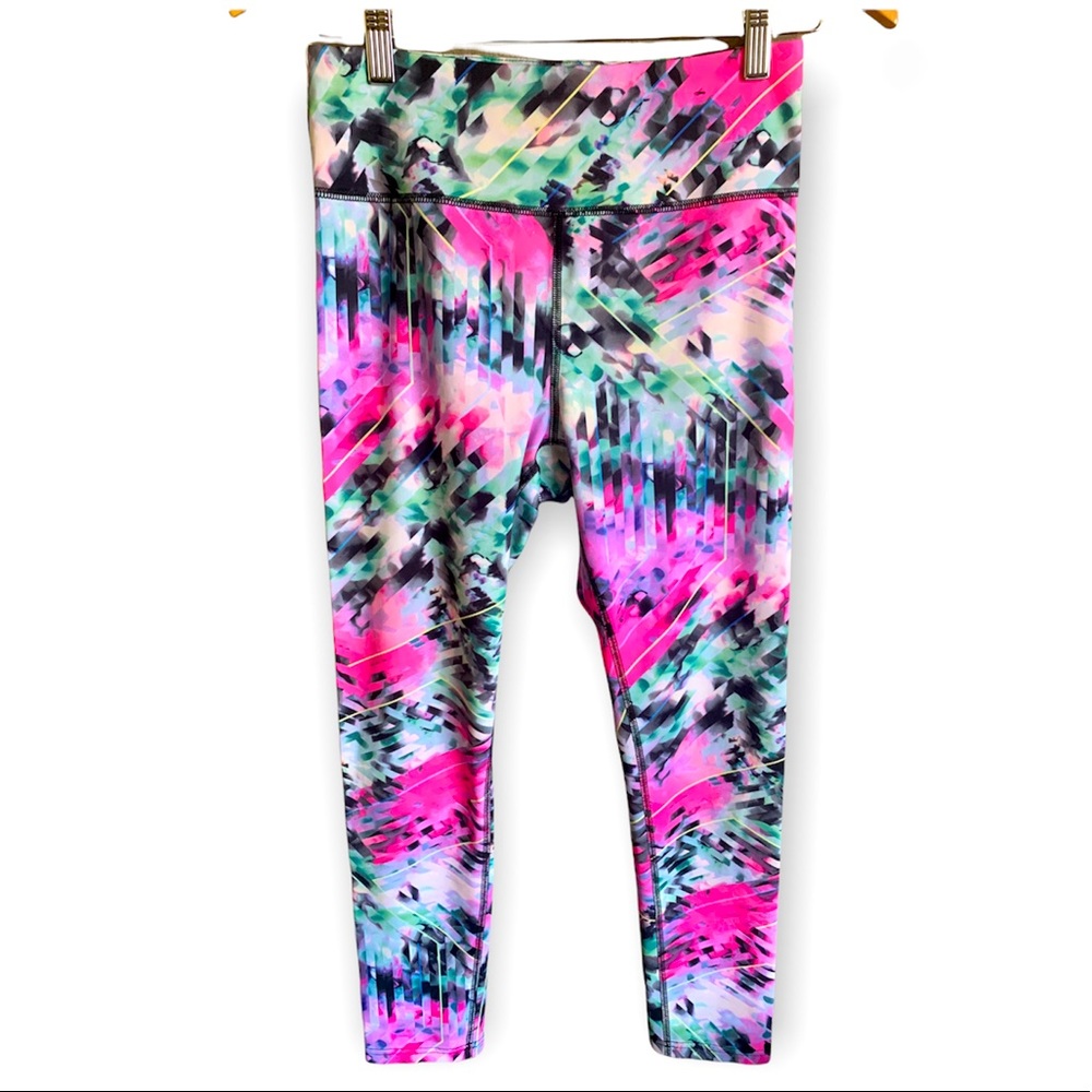 Fila Leggings Geometric Print in Pink Green White Black Size Medium Activewear